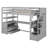 Gray Twin Size Loft Bed With Desk, Shelves, And Drawer Storage Practical Design-73099188-73099189