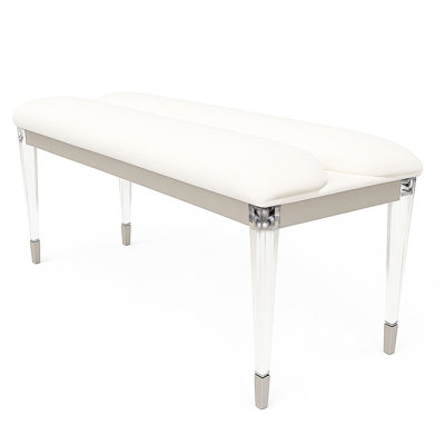 Contemporary Silver Upholstered Seat Bench With Acrylic Legs, 1Pc, Engineered Wood, For Bedroom, Rectangular Design Seat, Shape