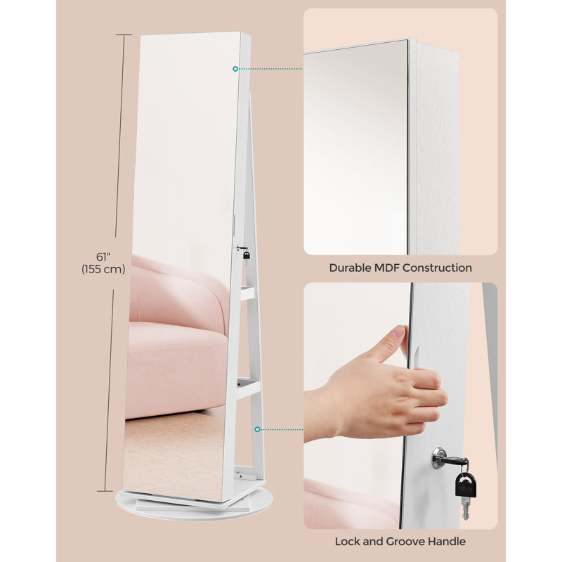 Bitha Freestanding Jewelry Armoire, White/Beige