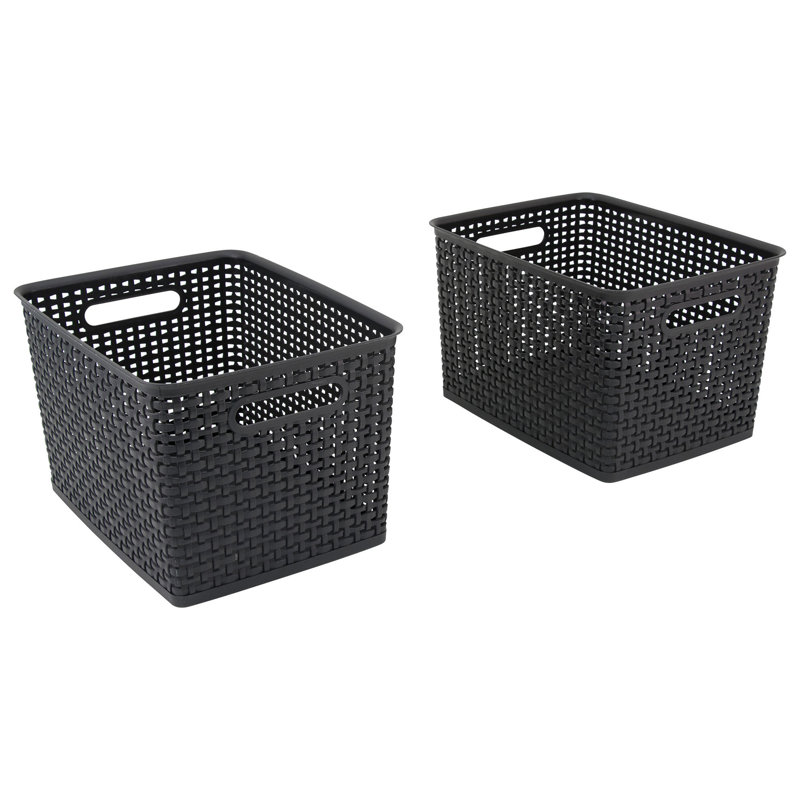  Ensemble de 2 bacs noirs en plastique tissé noir