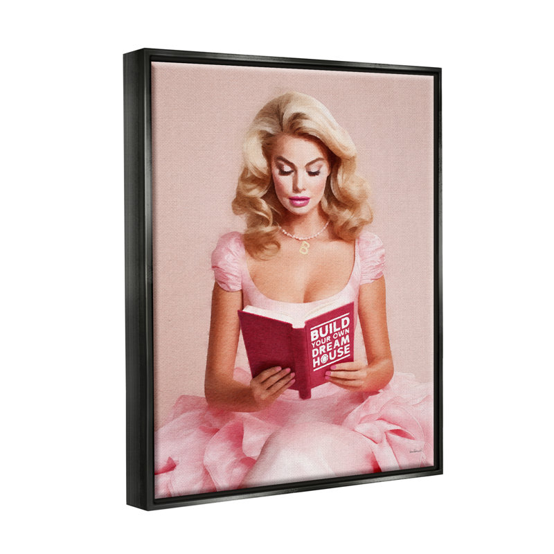 «Girl In Pink Reading» par Amanda Greenwood, H 21 po x l 17 po x P 1,7 po, Cadre flottant noir de jais