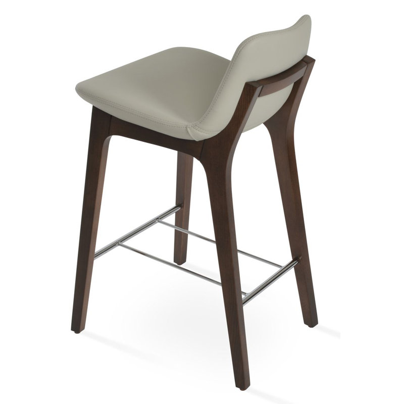 Pera HB Wood Bar & Counter Stool, Bar Stool (29" Seat Height), Light Grey Leatherette