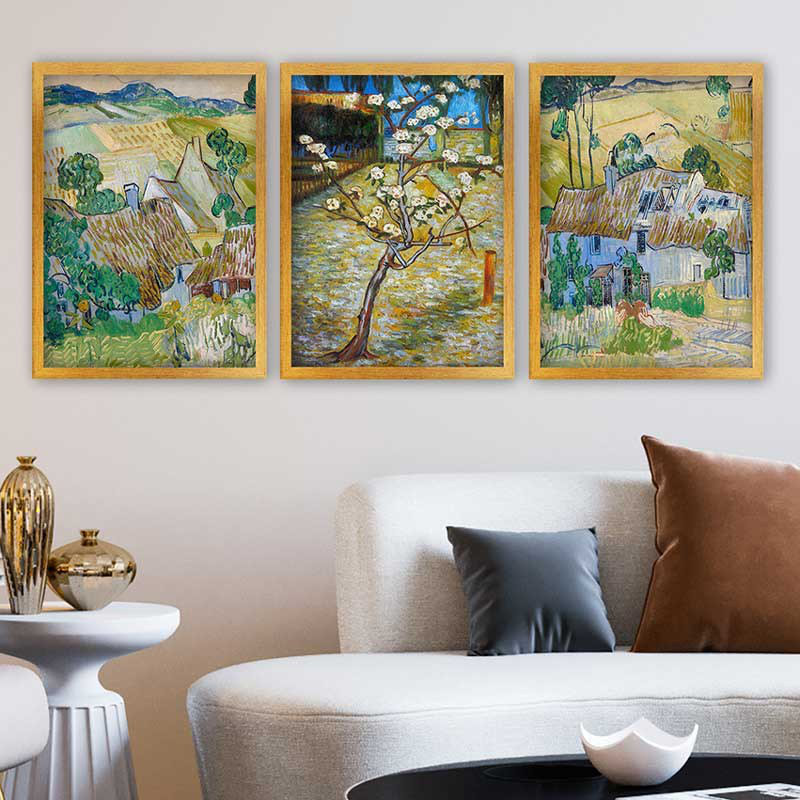 Ensemble de 3 peintures élégantes encadrées décoratives, 13,8 x 17,7 pouces chacune | 100% bois avec cadre 100% polystyrène (épaisseur: 0,8 pouce) | Impression numérique UV, parfaite pour le salon et la décoration intérieure