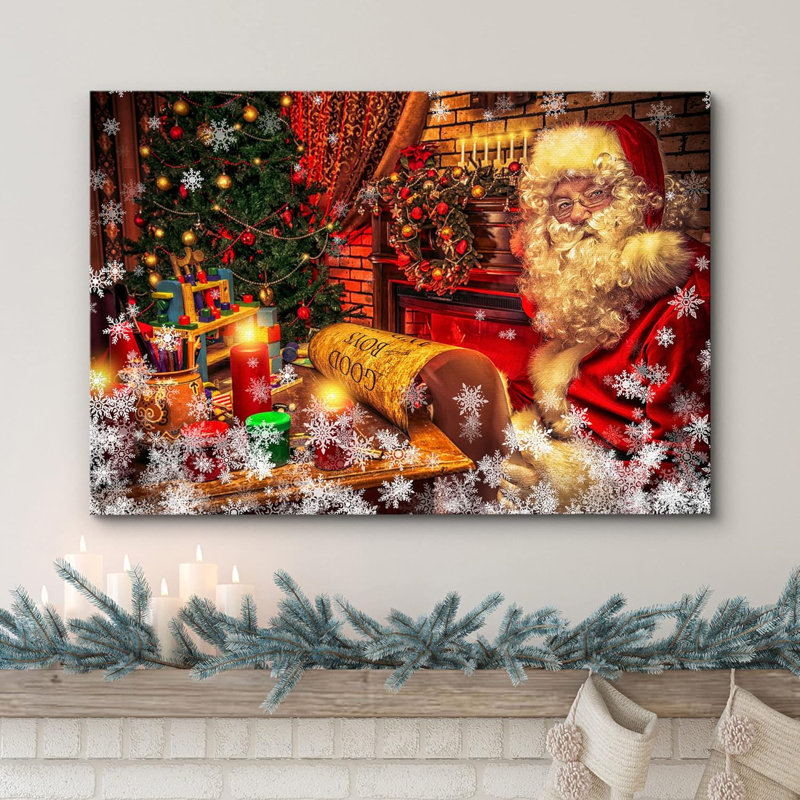 Arbre de Noël, lumières, père Noël, célébrations et fêtes, décor, illustrations, art moderne, Toile tendue, H 32 po x l 48 po