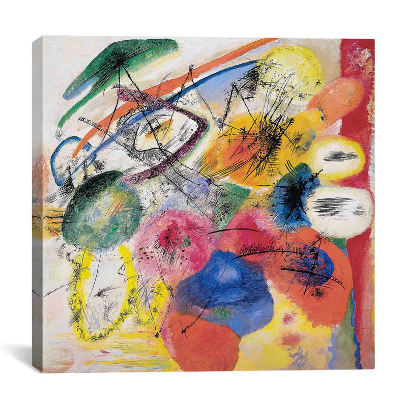 "Lignes" par Wassily Kandinsky, reproduction d'art sur toile, Papier d'art encadré noir, Blanc, H 24 po x l 24 po x P 1 po