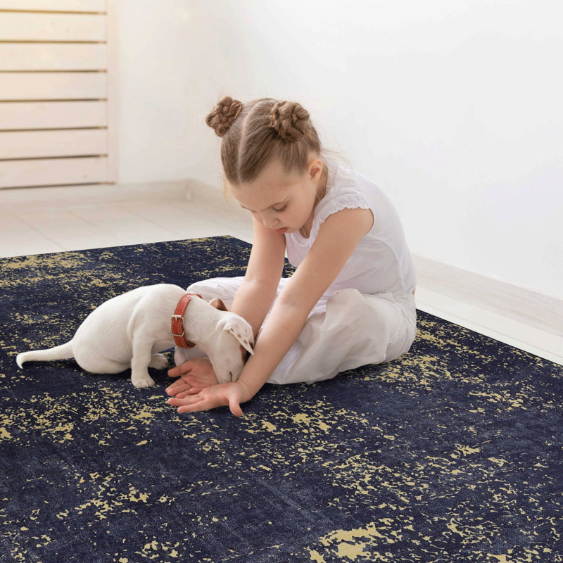 MAVAL Black Washable Rug 2'6'' X 10' Runner Rug (Black+Gold, 2'6'' X 10'), Runner 2'6" x 10'