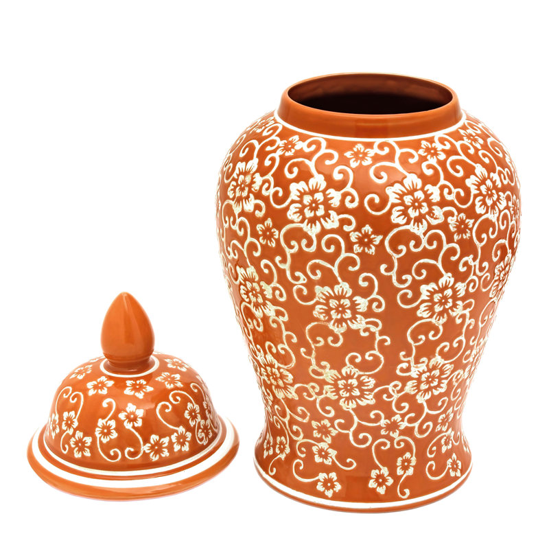 Timeless Chinese Temple Jar, 18", Orange Flower