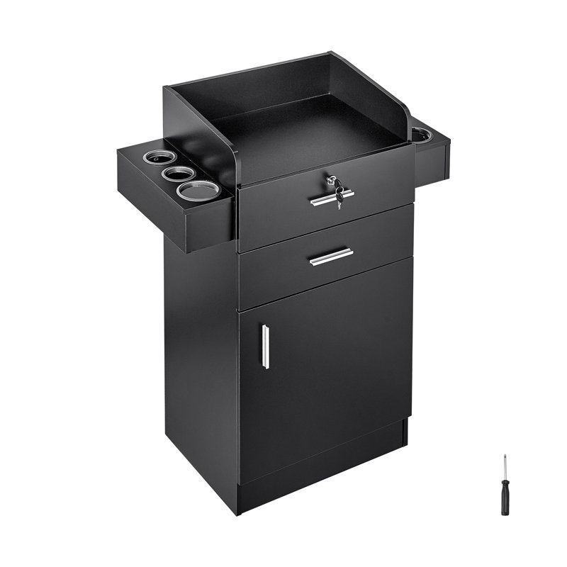 Black MDF Hair Tool Holder Salon Organizer with Lockable Drawers