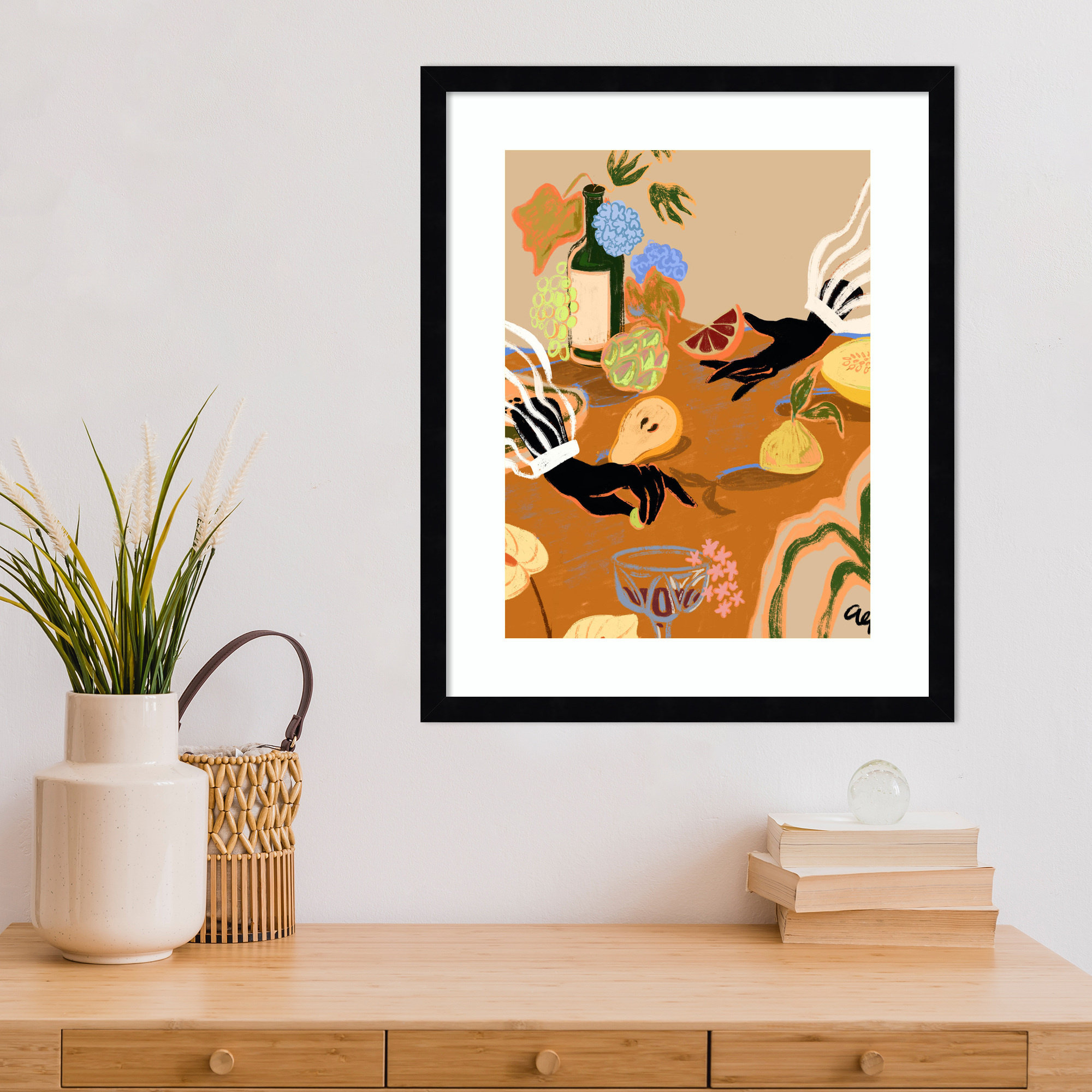 Handful of Love (Fruit) by Arty Guava Wood Framed Wall Art Print, 21" H x 17" W, Black