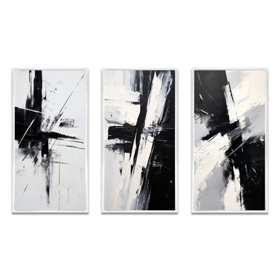 3 Pieces on Canvas - Finding Balance Minimal Black And White Painting I