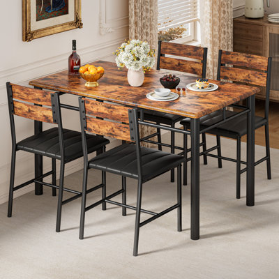 5-Piece Dining Table Set For 4, Kitchen Table With 4 Pu Upholstered Dining Chairs