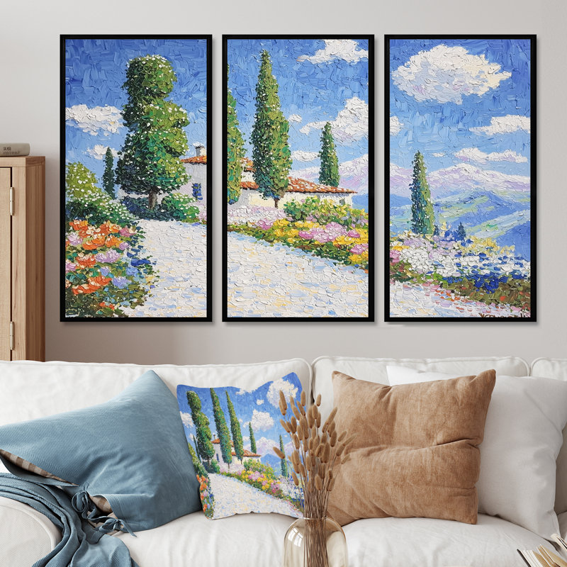 Paysage de géraniums inspiré par Vincent II - France, ensemble de décorations murales, Noir, Reproduction avec cadre flottant