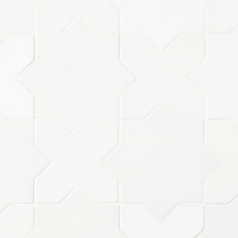 Parma Star and Cross 6" Terracotta Look Porcelain Tile, White