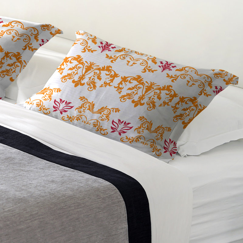 Football Baroque Pattern Pillow Sham, Polyester, Standard, White/Orange/Red