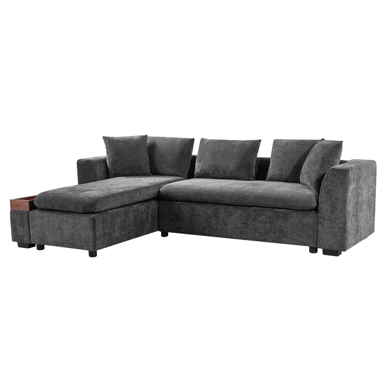 Sectional Sofa 93.7" L-Shaped Sofa Upholstered Sofa Couch With Wooden Storage Compartment For Living Room, Gray Chenille