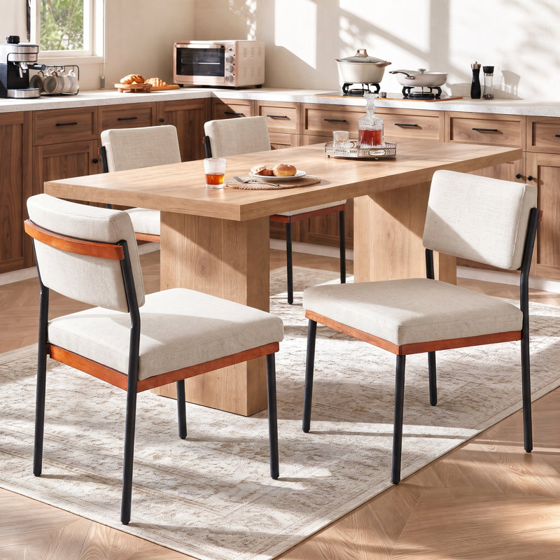 Modern Dining Chairs Set of 4,Kitchen Chairs with Thick Cushions and Adjustable Foot Pads, Upholstered Fabric Dining Room Chairs with Sturdy Metal Legs,White