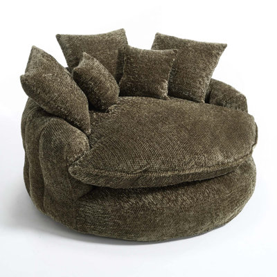 Fauteuil à billes rond en mousse de polyester de 55 po avec coussins pour le salon, la salle de relaxation et la salle de projection