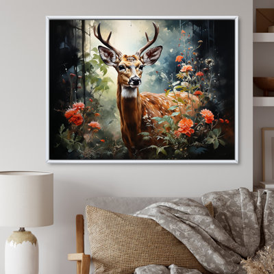Brown And Pink Deer In Blooming Forest Wilderness - Deer Animal Wall Art