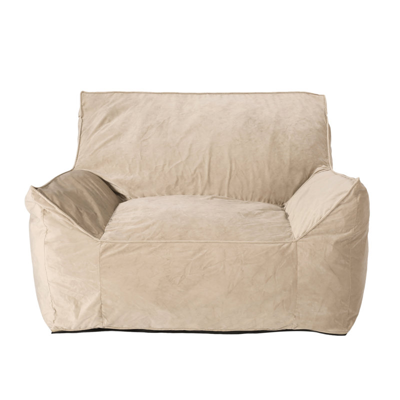 Taupe Armrest Bean Bag Chair - Modern Comfy Seating. Removable Covers With Zipper. Foam Filled. 30 In Height, 53 Lb W, Beige