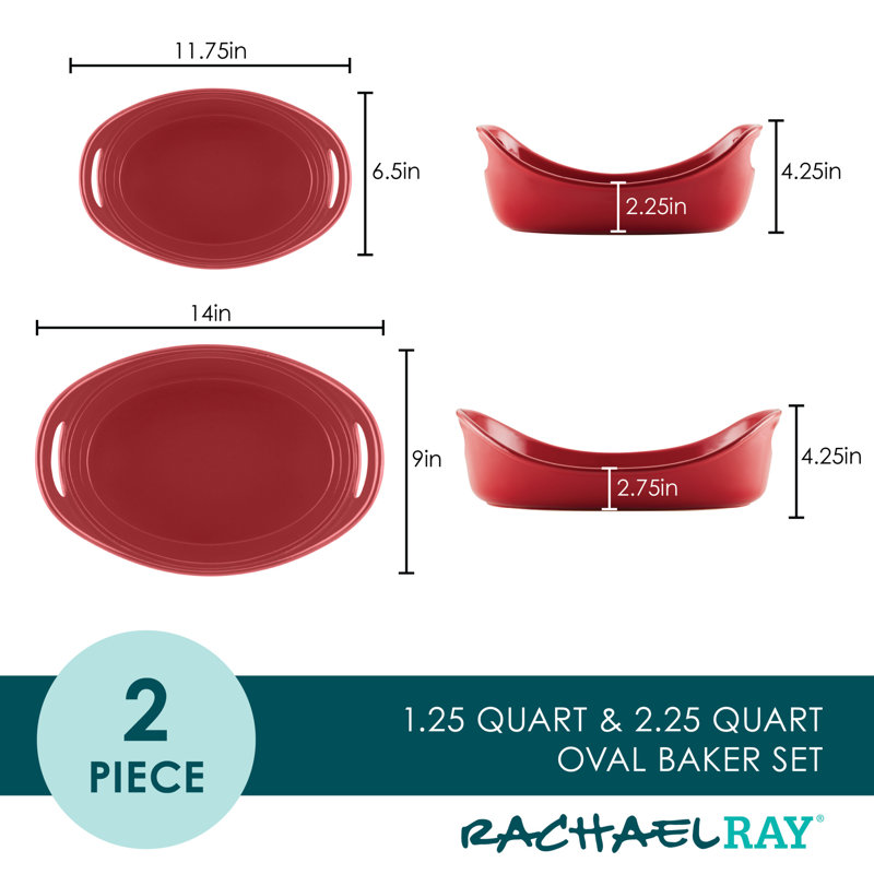 Rachael Ray Stoneware Ceramic Oval Baker Set, Red