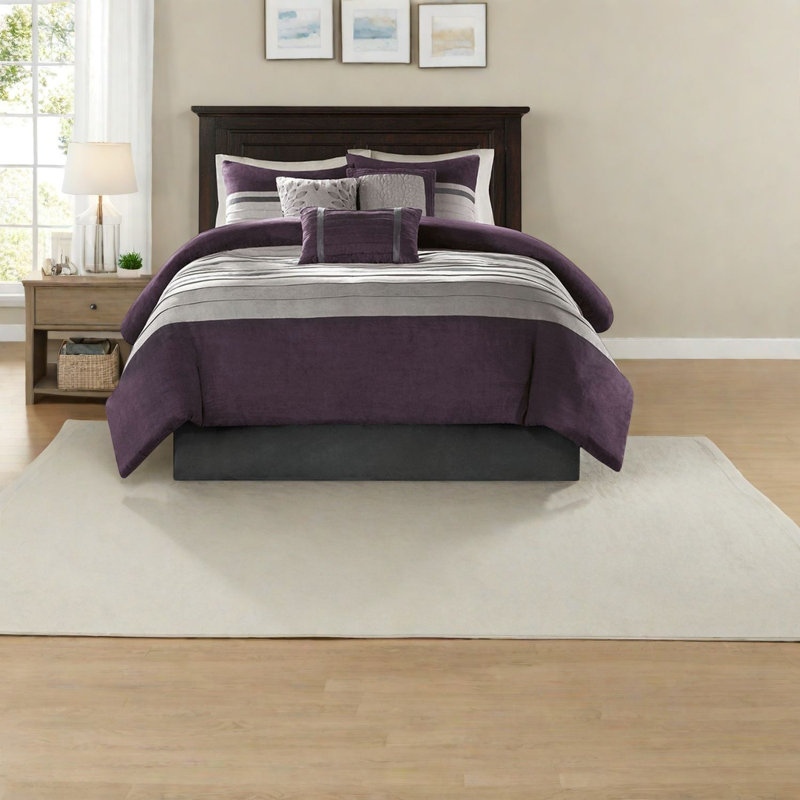 Ensembles de literie luxueux en suède mauve, édredon en polyester pour la maison