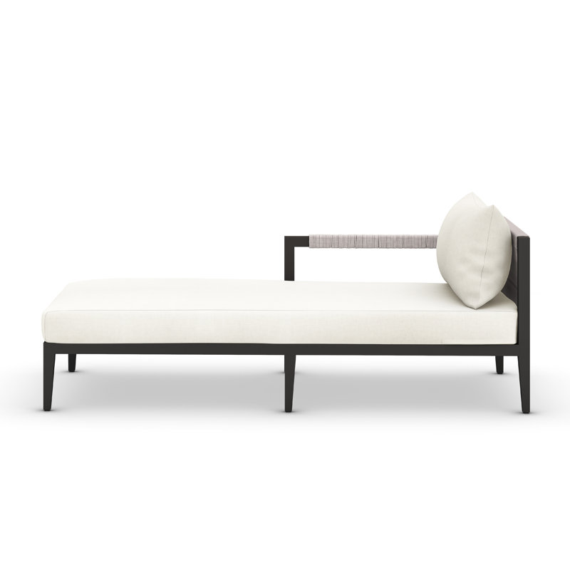 Sherwood Outdoor Teak Chaise Lounge, Microfiber Ivory, Black/Gray