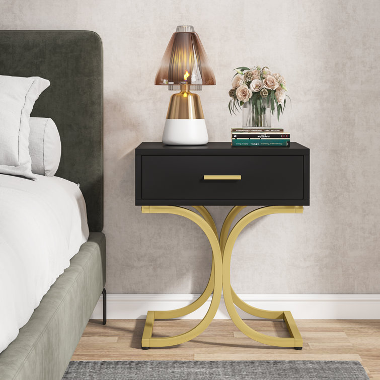 Magdline 1 - Drawer Steel Nightstand in Rustic Brown/Black
