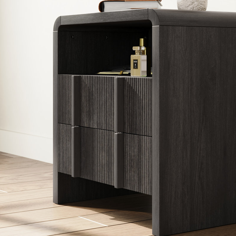 Table de chevet moderne en bois avec tiroir et tablette ouverte, Noir, Ensemble de 2