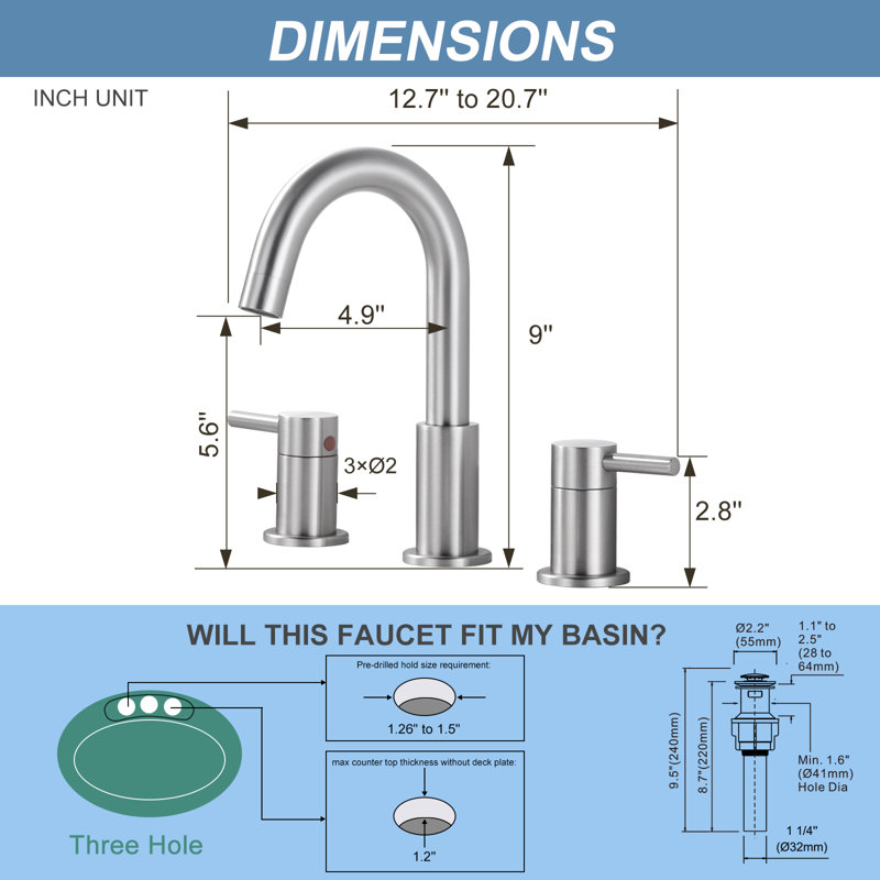 8 In. Widespread Double Handle Bathroom Faucet With Pop-up Drain In Brushed Nickel, Brushed Nickel