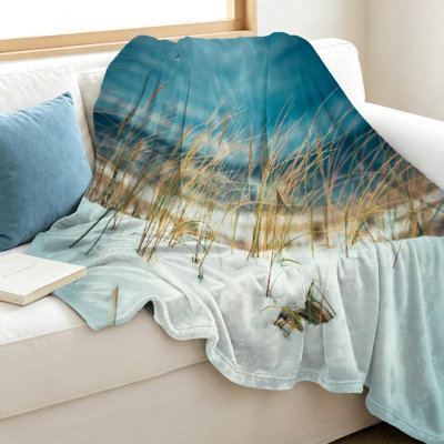 Jeté en flanelle transparente molletonnée, imprimé recto sur la plage