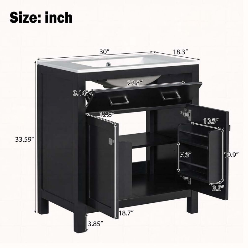 Meuble-lavabo 30 po avec lavabo en céramique, Noir