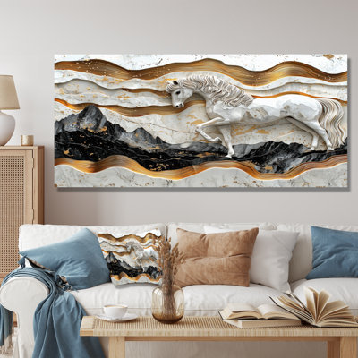 Cheval en marbre, rivière de l'Horizon Rider III - cheval, art mural en métal pour le salon