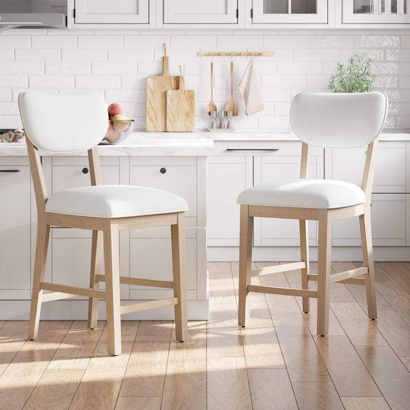Tabouret de bar rembourré en bois massif, Naturel