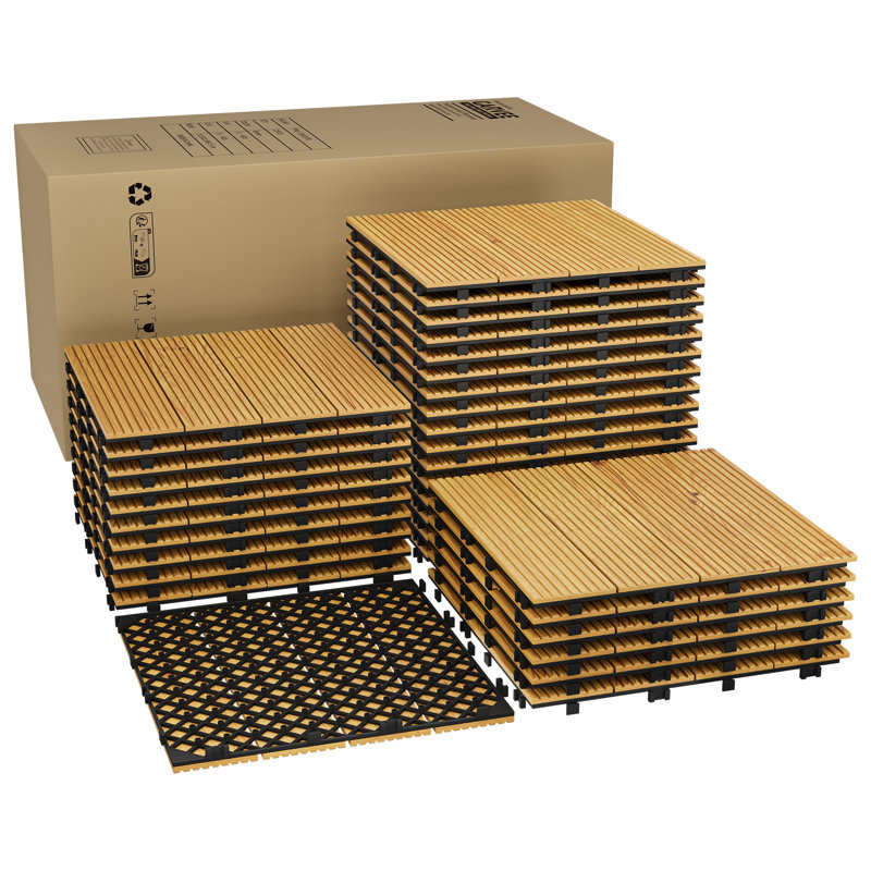 22-Pack Interlocking Acacia Wood Decking Tiles | Waterproof Non-Slip Terrace Tiles for Indoor/Outdoor Patio, Garden, Balcony & Terrace