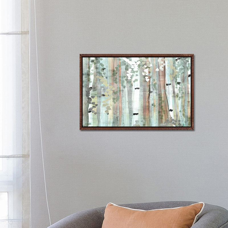 Spring Birch Meadow 1 Piece Painting on Canvas, 45.72cm H x 66.04cm W x 3.81cm D, Classic Brown Wood Floater Framed