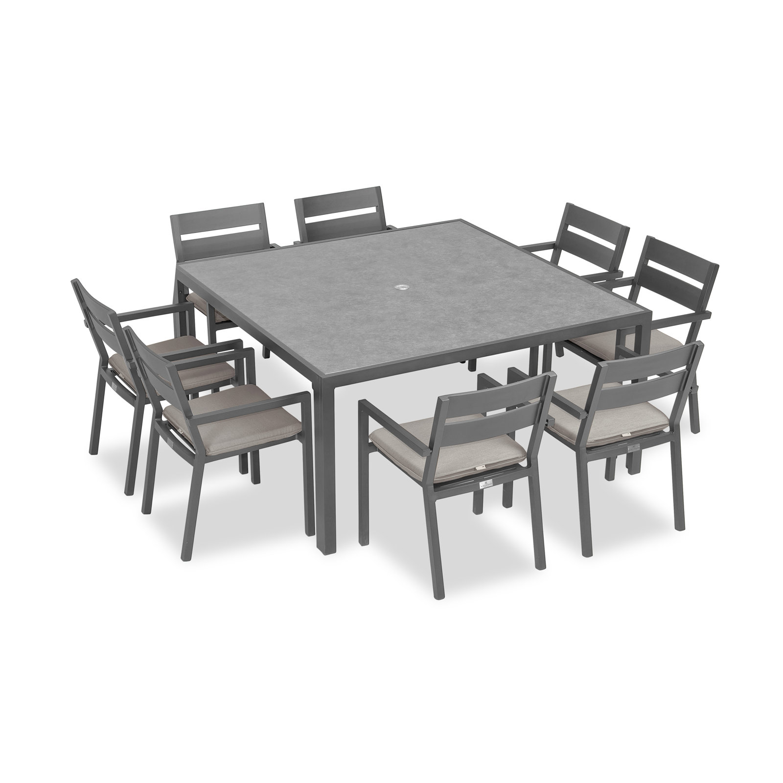 Vivant Square 8 - Person Outdoor Dining Set with Cushions, Cast Silver Sunbrella®, Slate