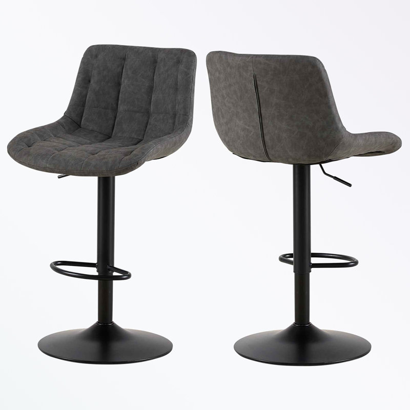 Tabouret de bar pivotant en cuir synthétique 2 pièces avec repose-pieds, Gris