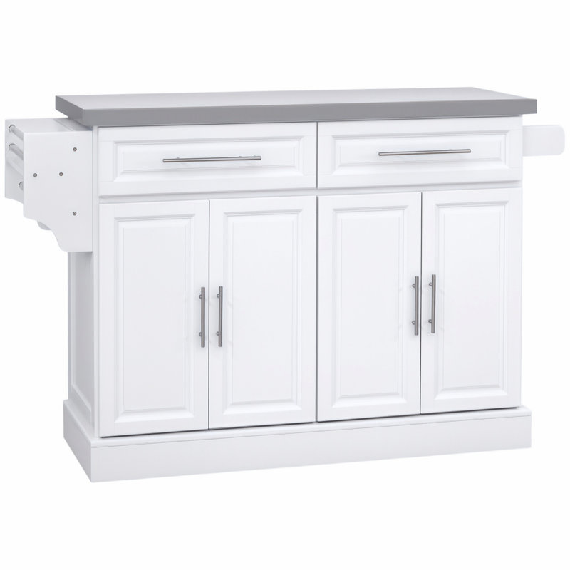 Îlot de cuisine avec plateau en acier inoxydable, porte-serviettes et 2 tiroirs pour la cuisine