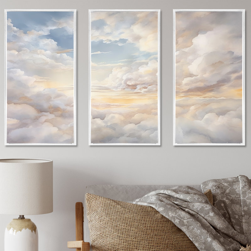 Ensemble de décorations murales Clouds Charm In Winter, H 28 po x l 36 po x P 1 po, Cadre flottant blanc