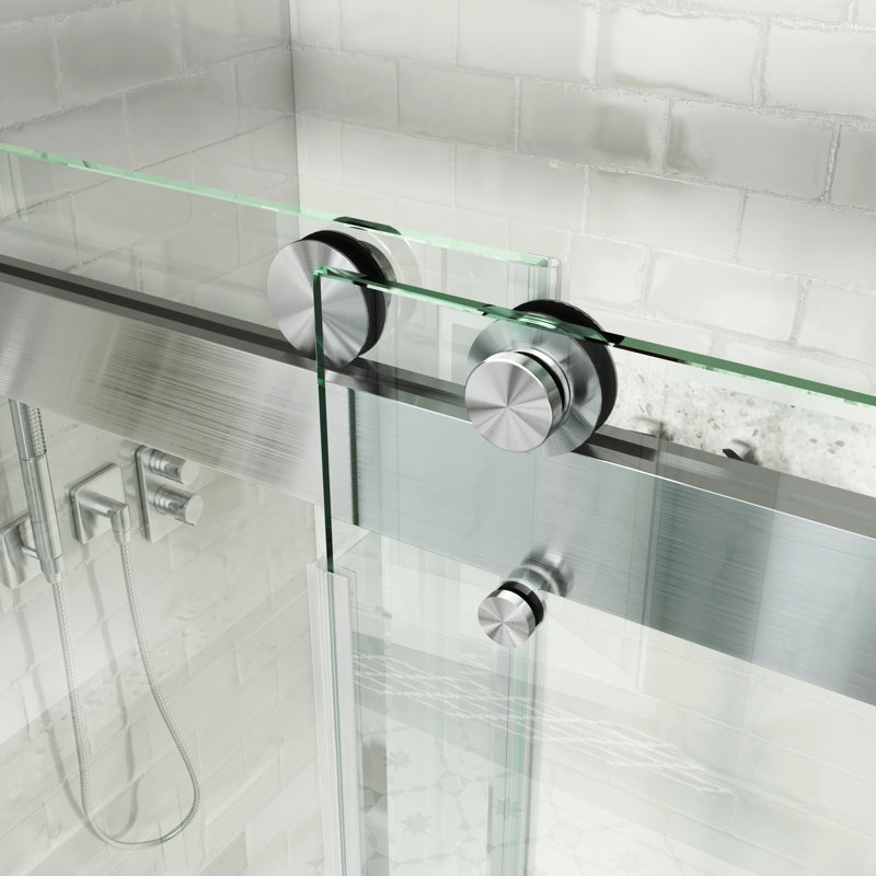 72" Frameless Double Sliding Shower Door with Clear Glass and Nickel Finish