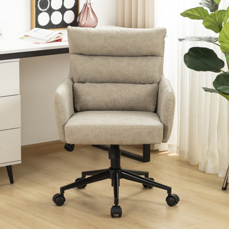 Chaise de bureau pivotante en similicuir Kopko, Beige