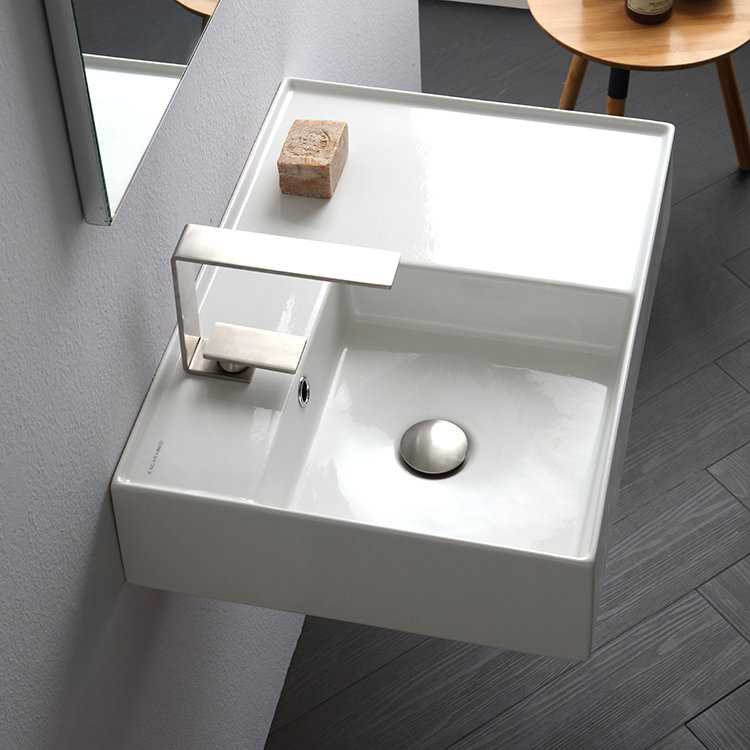Teorema White Ceramic Rectangular Wall-Mount Vessel Sink
