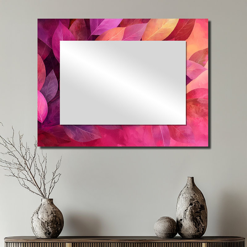 Magenta Leaves Blossom I - Miroir mural décoratif floral - imprimé sur métal, 24 po x 32 po