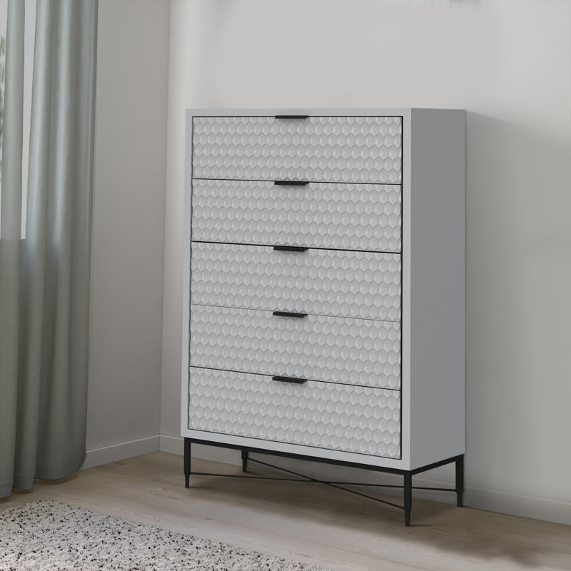 Commode 5 tiroirs l 30 po, Gris clair / noir