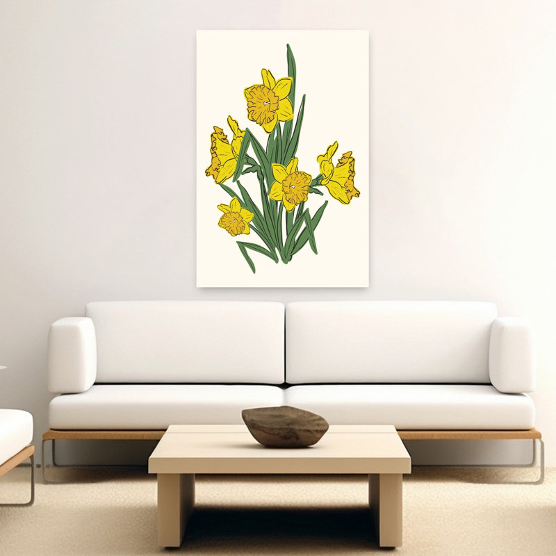 Art floral de jonquilles abstraites, H 60 po x l 40 po
