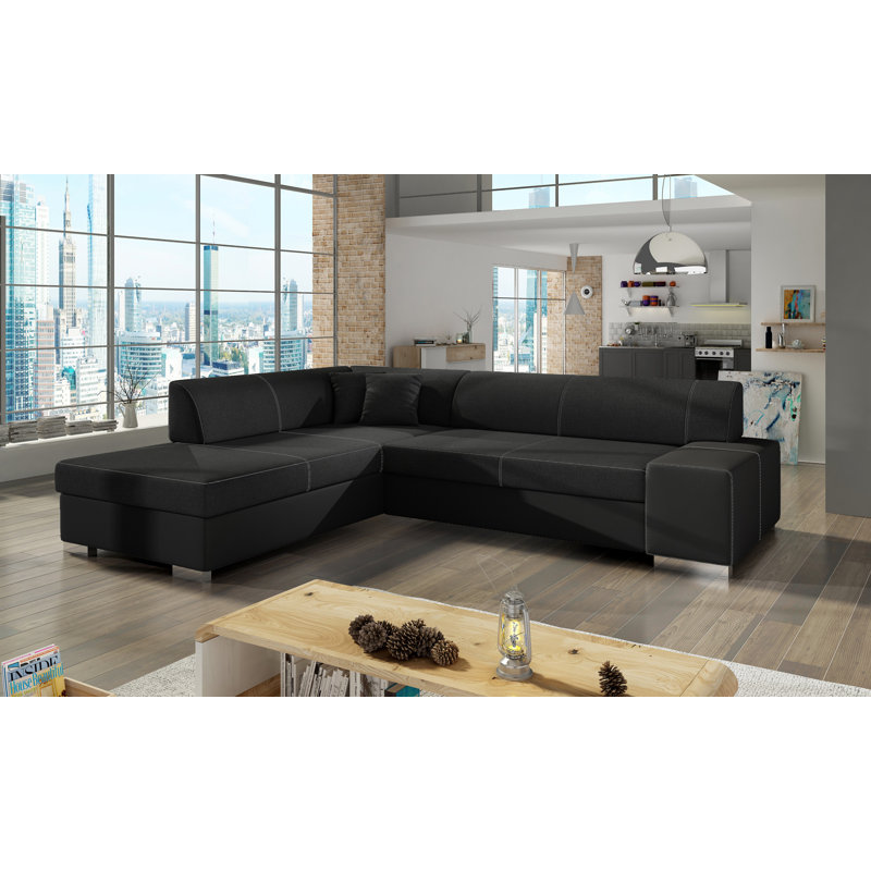 Cienna 4 Seater Sofa Bed, Black/Soft Black, Left Hand Facing