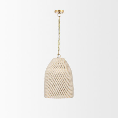 Buzingham Is A 1-Light Pendant Featuring A Bell-Shaped Shade Woven From Cotton Rope With A Gold Finished Chain And Canopy