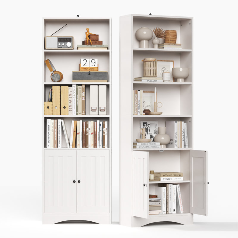 70.8'' H x 23.6'' W Standard Bookcase with 3 Drawers,Cabinet Doors and Open Shelves , White