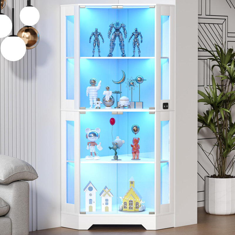 Vitrine d'angle moderne en verre à DEL pour salle à manger, White