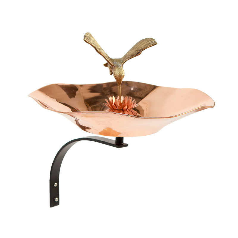 Copper Plated Hummingbird Birdbath with Wall Mount Bracket